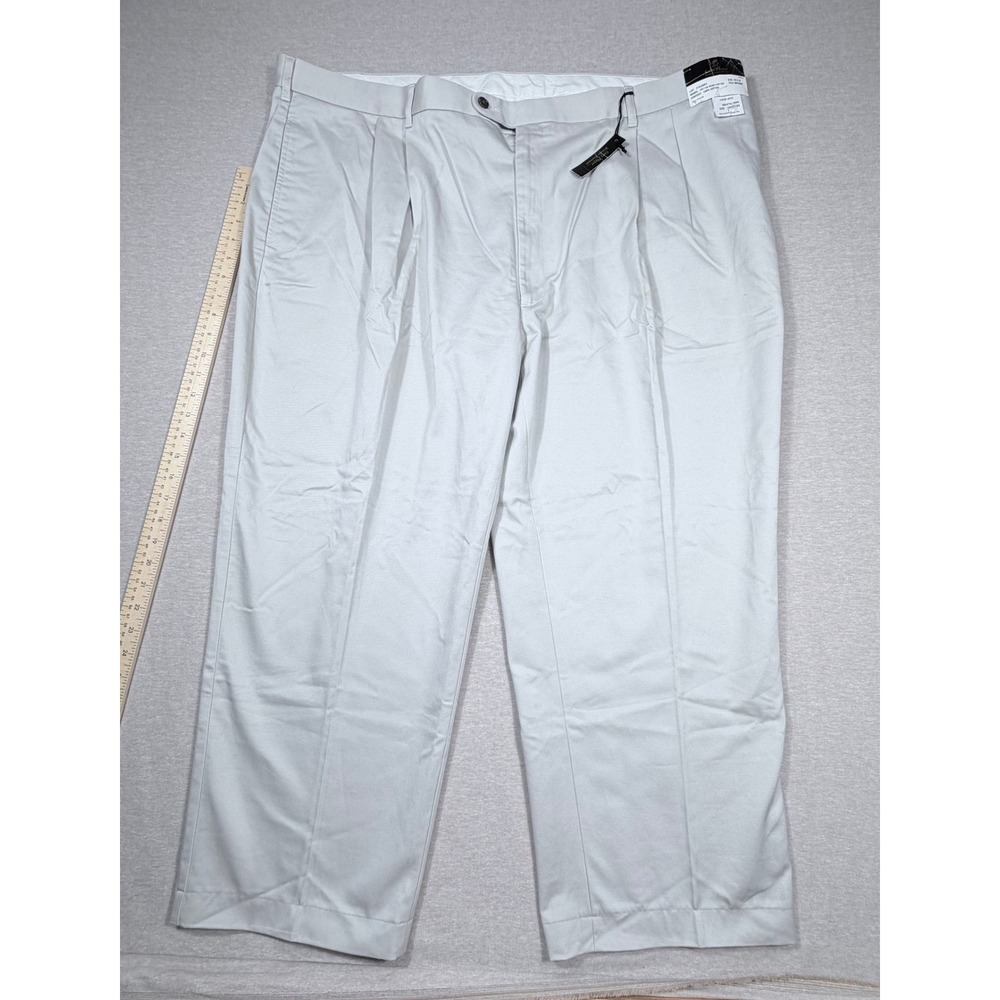 Gary Player Mens 48x32 Pleated Chinos Stone Beige Cotton Wrinkle Resistant Pants